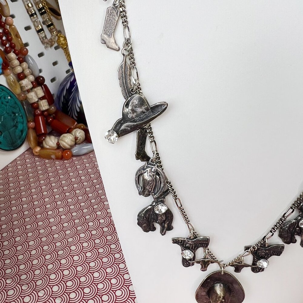 La Contessa Mary DeMarco Western Cowgirl Charm Silver Tone Necklace AND Earrings - Picture 6 of 13